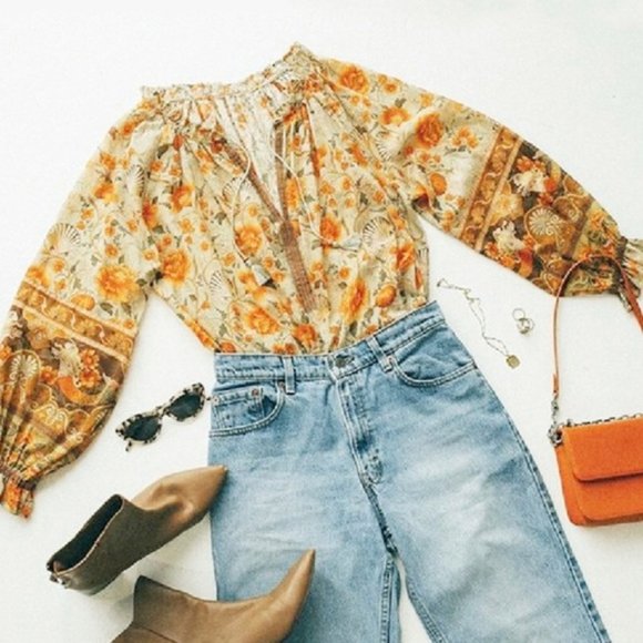 New Bohemian Floral Long Sleeve Blouse Top - Picture 4 of 5